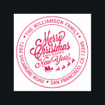 Vintage Christmas New Year Round Return Address Self-inking Stamp<br><div class="desc">Christmas family round return address self-inking stamp with your name and address in red stylish typography with a pretty hand drawn vintage Merry Christmas and a Happy New Year image. Simply add your name and address. Exclusively designed for you by Happy Dolphin Studio. If you need any help or matching...</div>
