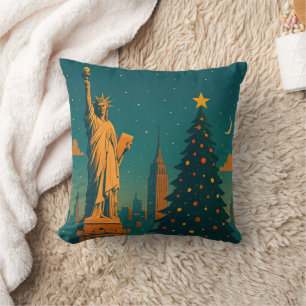Vintage Christmas New York Pillow – Holiday