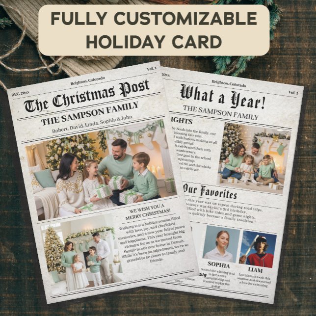 Vintage Christmas Newspaper Photo Newsletter Holiday Card (Creator Uploaded)
