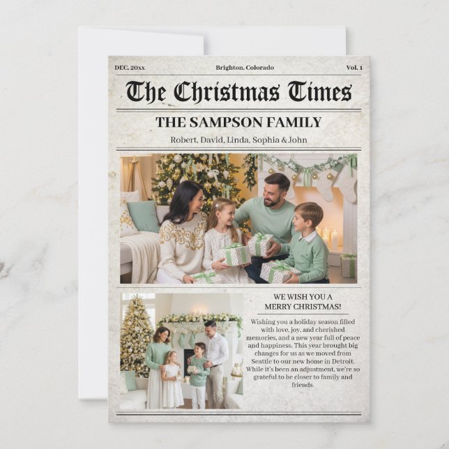 Vintage Christmas Newspaper Photo Newsletter Holiday Card (Front)