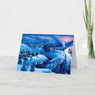 Vintage Christmas Night In Town Holiday Card