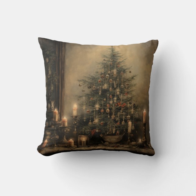 Vintage Christmas Night Throw Pillow (Front)