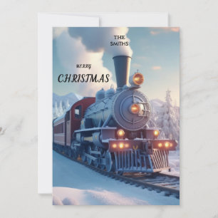Vintage Christmas north pole express train steam Holiday Card