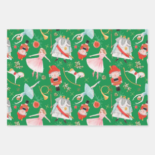 Vintage Christmas Nutcracker Fairy Tale Green Wrapping Paper Sheet