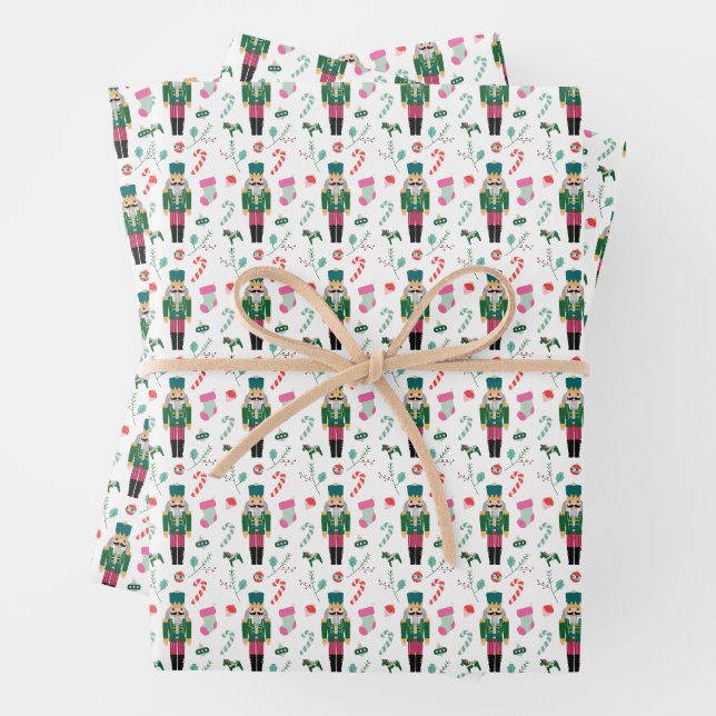 Vintage Christmas Nutcracker Ornament Wrapping Paper Sheet (In situ)