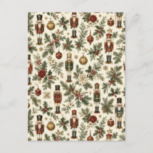 Vintage Christmas Nutcracker Soldier Floral Holiday Postcard