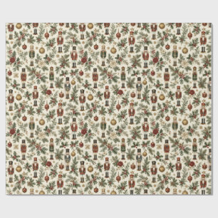 Vintage Christmas Nutcracker Soldier Floral Wrapping Paper