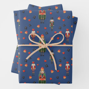 Vintage Christmas Nutcrackers Blue Wrapping Paper Sheet