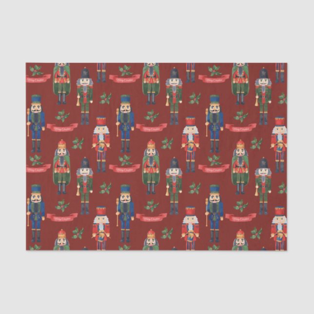 Vintage Christmas Nutcrackers Merry Christmas Red Tissue Paper (Front)