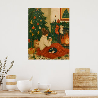 Vintage Christmas oil painting Poster