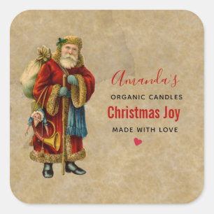 Vintage Christmas Old World Santa Claus Candle Square Sticker