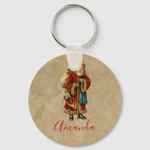 Vintage Christmas Old World Santa Claus Key Ring