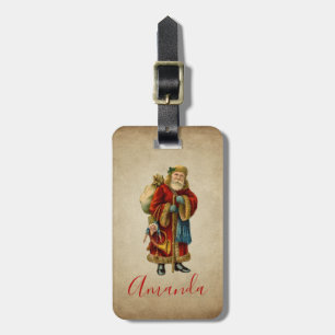 Vintage Christmas Old World Santa Claus Luggage Tag