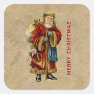 Vintage Christmas Old World Santa Claus Square Sticker