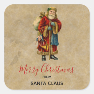 Vintage Christmas Old World Santa Claus Square Sticker