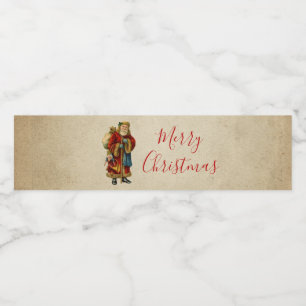Vintage Christmas Old World Santa Claus Water Bottle Label