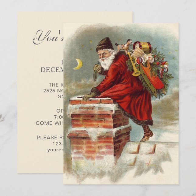 Vintage Christmas Open House Party Santa Claus Invitation (Front/Back)