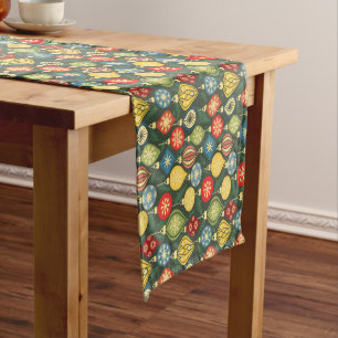 Vintage Christmas Ornament Colourful Holiday Short Table Runner