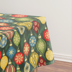 Vintage Christmas Ornament Colourful Holiday Tablecloth