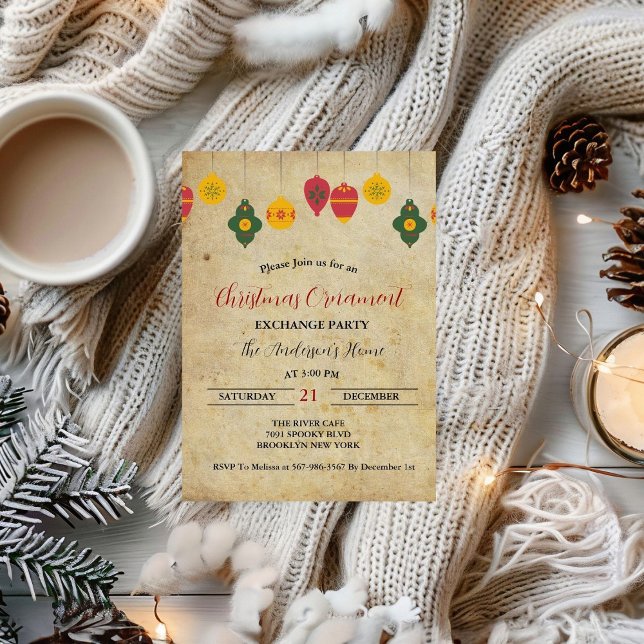 Vintage Christmas Ornament Exchange Holiday party  Invitation (Creator Uploaded)