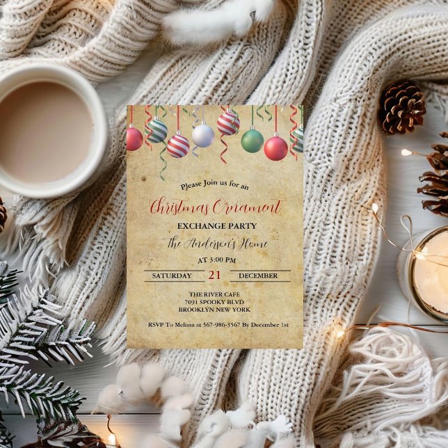 Vintage Christmas Ornament Exchange Holiday party  Invitation (Creator Uploaded)