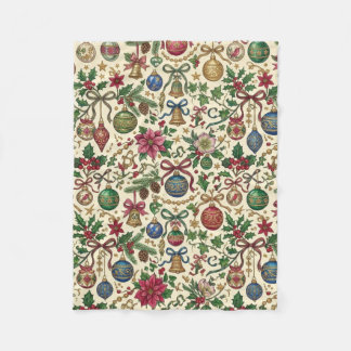 Vintage Christmas Ornament Fleece Blanket