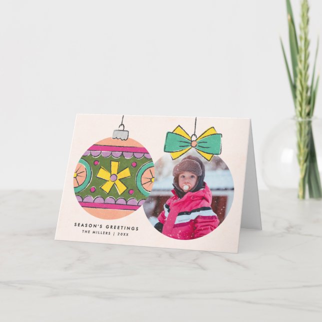 Vintage Christmas Ornament Greeting Card - Orange (Front)