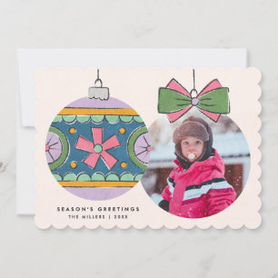 Vintage Christmas Ornament Greeting Card - Purple