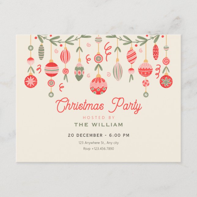 Vintage christmas ornament invitation (Front)