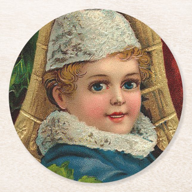 Vintage Christmas Ornament Round Paper Coaster (Front)
