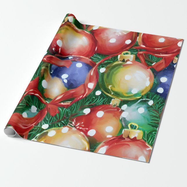 Vintage Christmas Ornament Wrapping Paper (Unrolled)