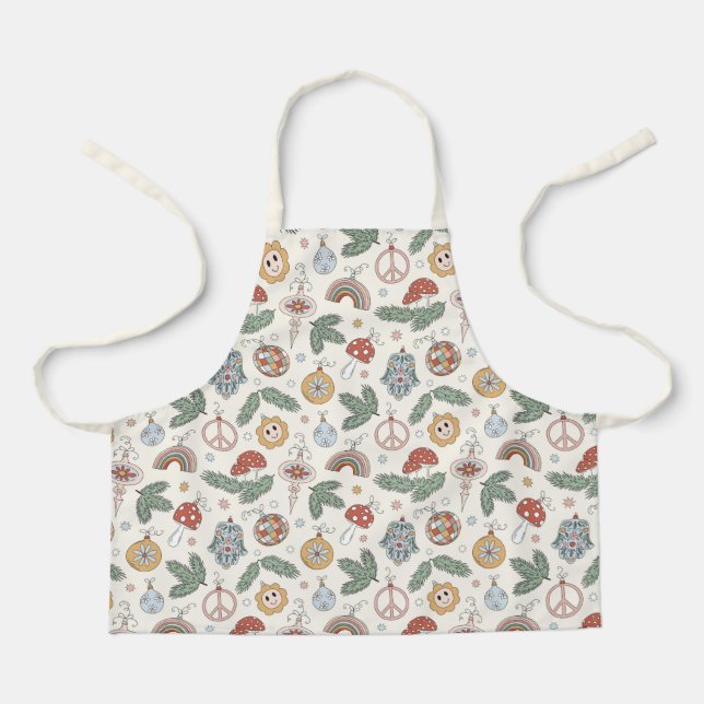 Vintage Christmas Ornaments and Peace Signs Apron (Front)