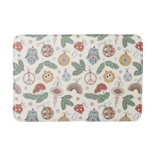 Vintage Christmas Ornaments and Peace Signs Bath Mat