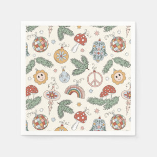 Vintage Christmas Ornaments and Peace Signs Napkin