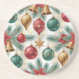 Vintage Christmas Ornaments and Pine  Coaster