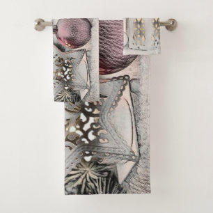 Vintage Christmas Ornaments Drawing  Bath Towel Set