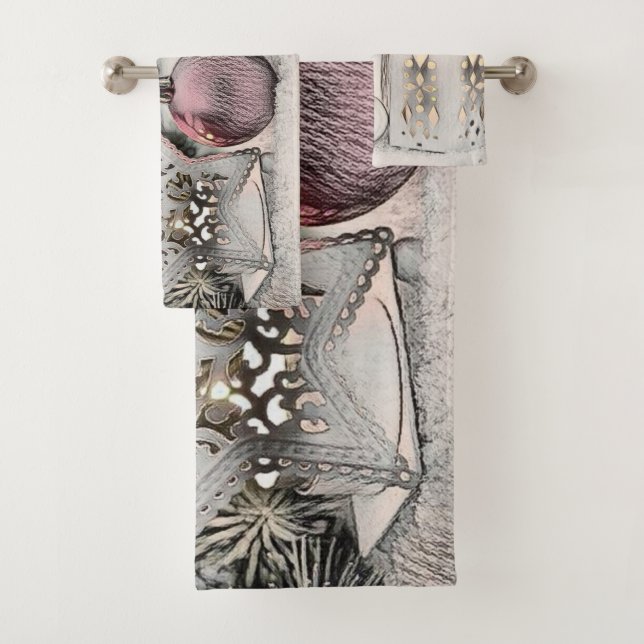 Vintage Christmas Ornaments Drawing  Bath Towel Set (Insitu)