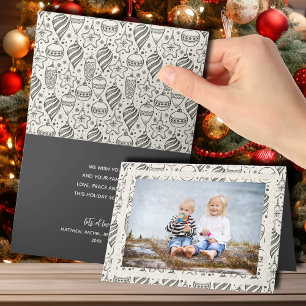 Vintage Christmas Ornaments Folded Photo Holiday Card