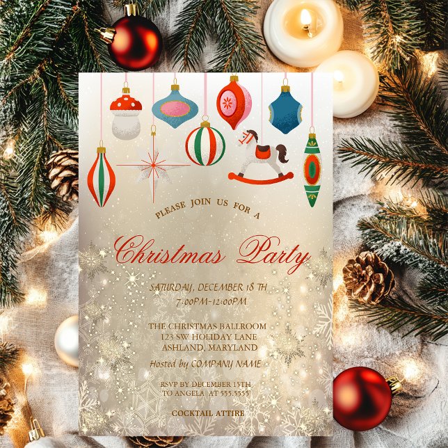 Vintage Christmas Ornaments Gold Company  Invitation (Creator Uploaded)