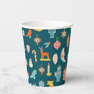 Vintage Christmas Ornaments Pattern Paper Cups