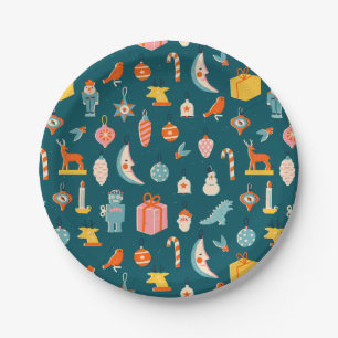 Vintage Christmas Ornaments Pattern Paper Plate
