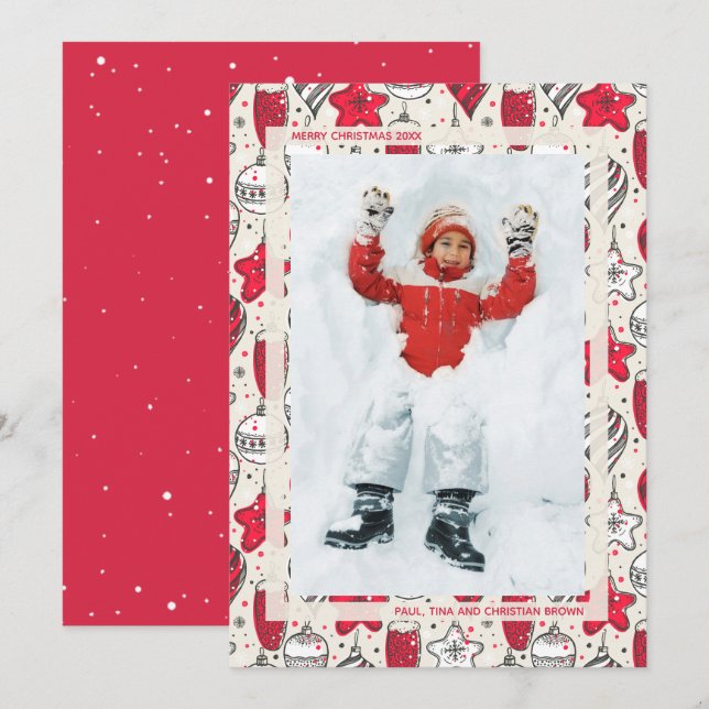 Vintage Christmas Ornaments Photo Holiday Card (Front/Back)