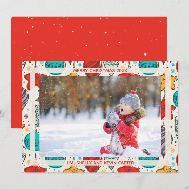 Vintage Christmas Ornaments Photo Holiday Card (Front/Back)