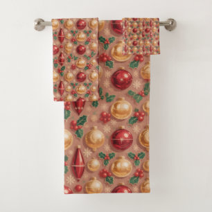 Vintage Christmas Ornaments Seamless Pattern Bath Towel Set