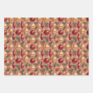 Vintage Christmas Ornaments Seamless Pattern Wrapping Paper Sheet