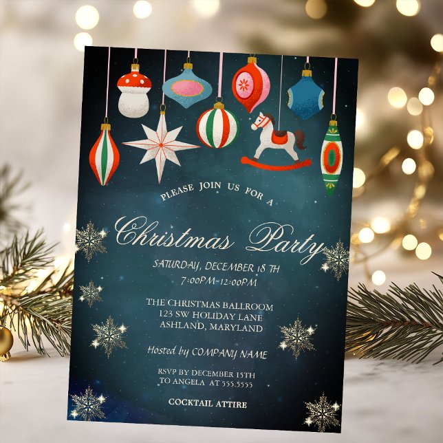 Vintage Christmas Ornaments Snowflakes Company  Invitation (Creator Uploaded)