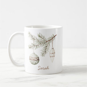 Vintage Christmas Ornaments Soft Green Pine Coffee Mug