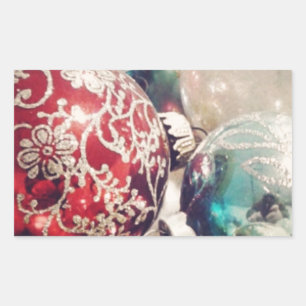 Vintage Christmas ornaments still life Rectangular Sticker