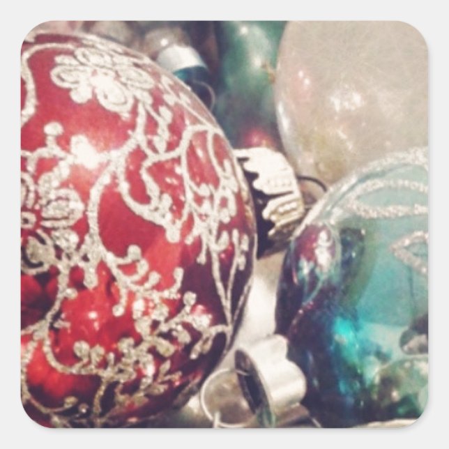 Vintage Christmas ornaments still life Square Sticker (Front)
