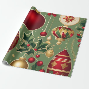 vintage christmas ornaments wrapping paper